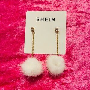 SHEIN Gold Chain Earrings with White Pom Poms